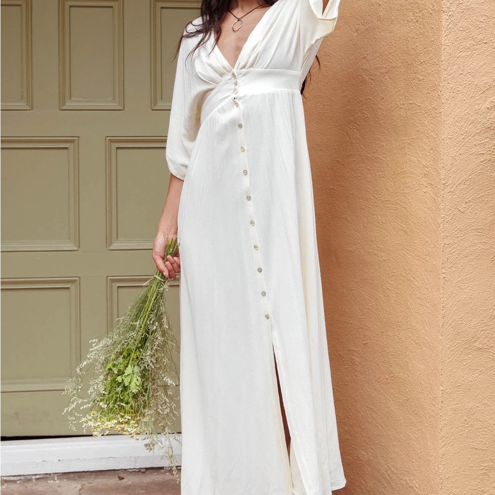 Elegant White Maxi Dress with Button Detail